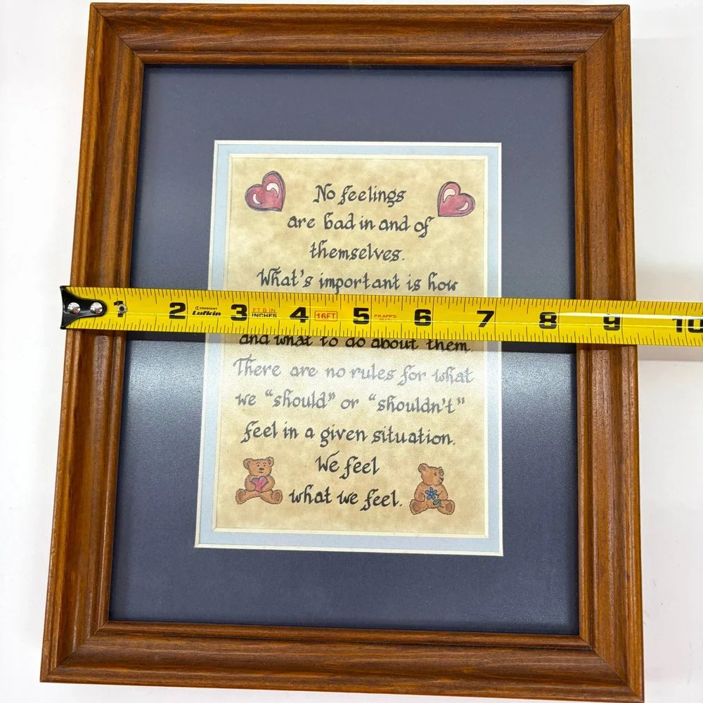 Vtg Framed Calligraphy Art We Feel What We Feel Brown Wood Frame Unbranded Good